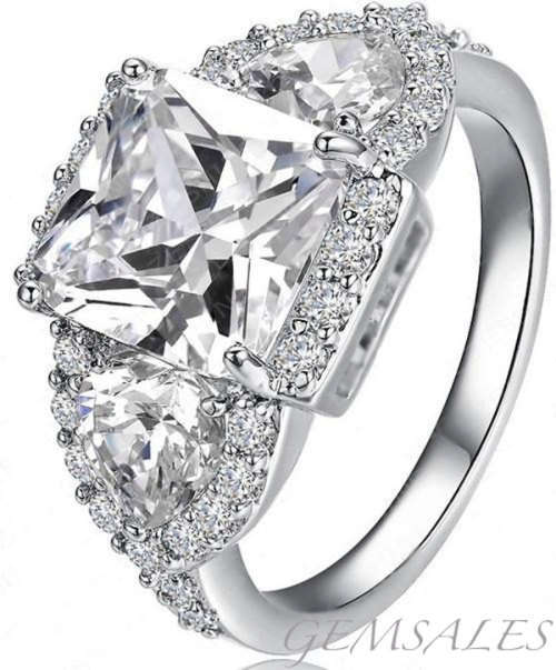 4ct Sim Diamond CZ Ring With Accents ELEGANTLY STYLED *18KGP* -  SIZE  7  -  O  -  54.5mm