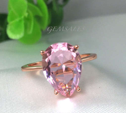 5.41ct PINK TOPAZ CZ PEAR CUT *SET IN ROSE GOLD*  SPECTACULAR  *S925*   SIZE 9 - R 1/2  - 59.5mm
