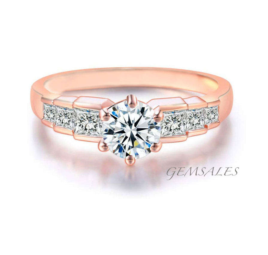 1.43ct Sim Diamond CZ Ring With Princess Cut Inlay *18KGP* ROSE GOLD - SIZE   6  -  M  -  52mm