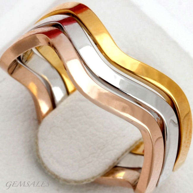 WAVE RING  *ROSE, YELLOW & WHITE  GOLD PLATED*     **18KGP**   SIZE  6  -  M - 52mm