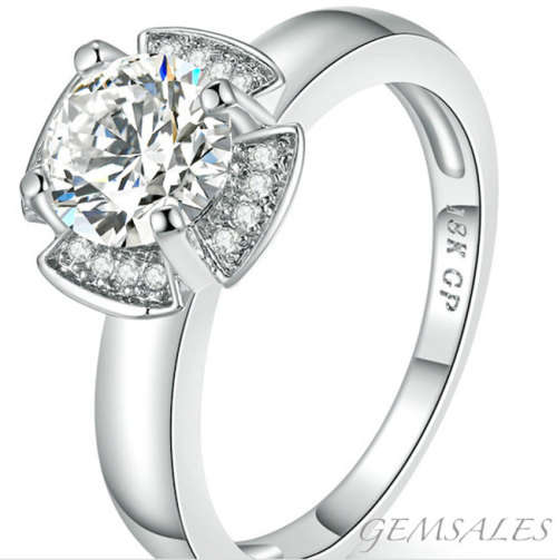 1.28ct BRILLIANT CUT SIM DIAMOND CZ  WITH ACCENTS  *18KGP*   SIZE 7 - O  - 54.5mm