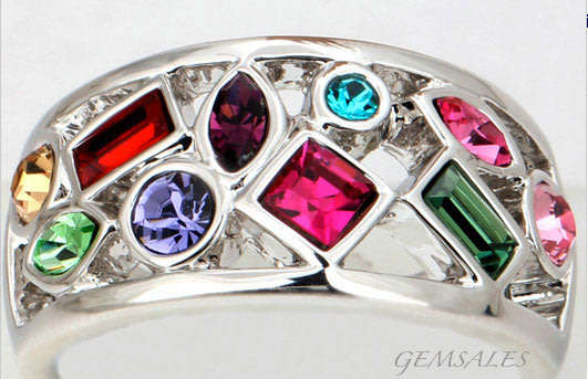 18KGP MULTICOLOR AUSTRIAN CRYSTAL RING *18KGP*    SIZE   6.5  - N - 53mm