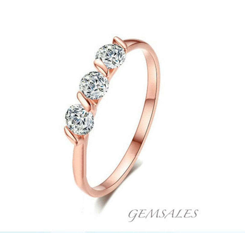 BRILLIANT CUT  3 X 0.29ct  SIM DIAMOND CZ  *ROSE GOLD PLATED* SIZE  7.25 - O 1/2 - 55mm