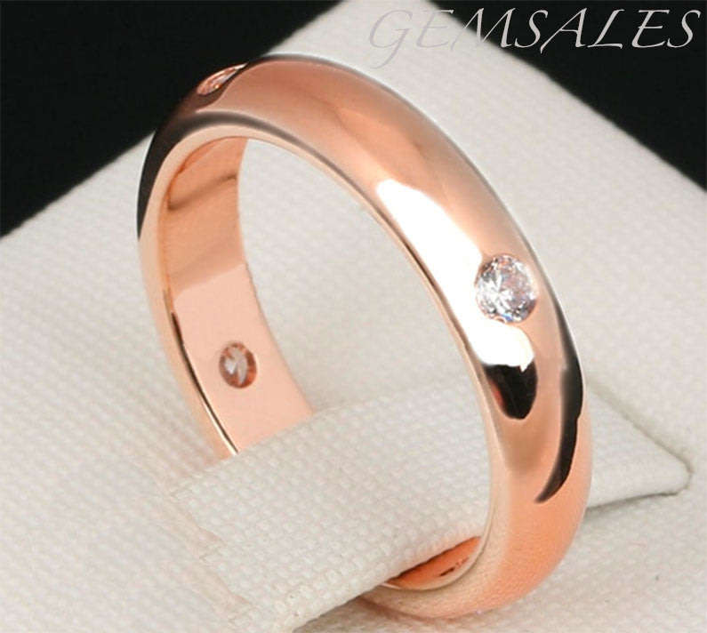 0.10ct X 4 BRILLIANT CUT CZ  SET IN *ROSE GOLD PLATED*  *18KGP*  SIZE  7.75 -  P 1/2   - 56mm