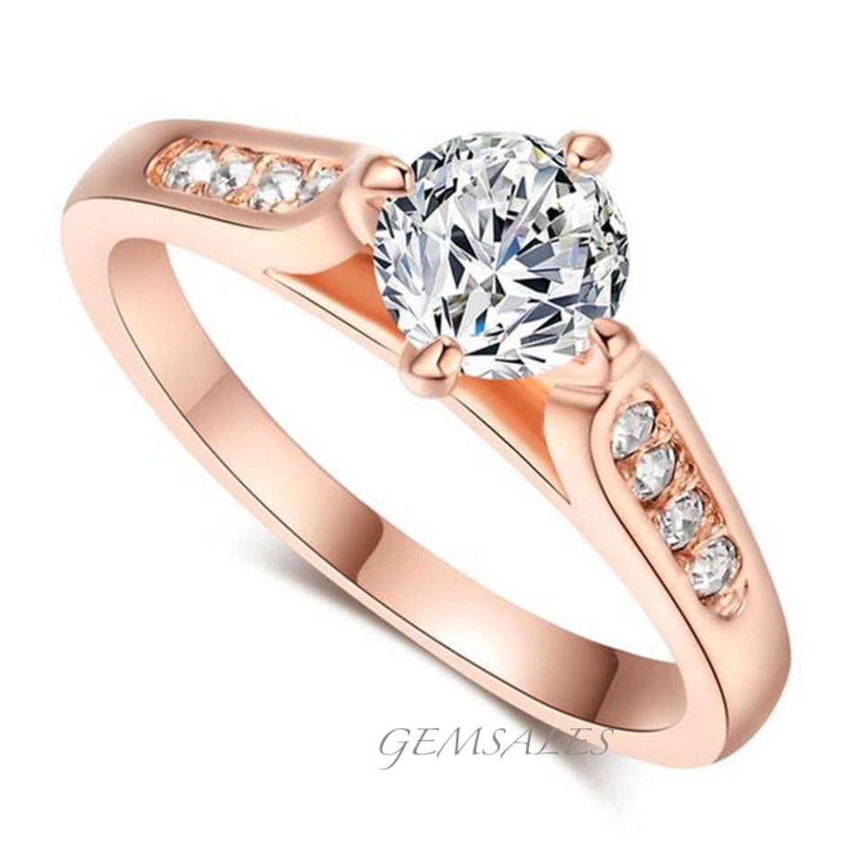 0.49ct AUSTRIAN CRYSTAL WITH INLAY *ROSE GOLD PLATED*   *18KGP*   SIZE   7.75 -  P 1/2  - 56mm