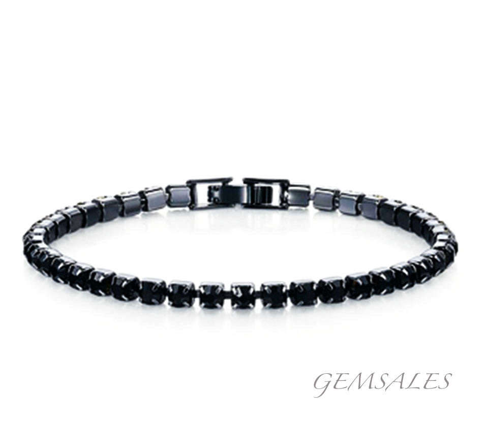TENNIS BRACELET *BRILLIANT CUT BLACK  AAA CZ STONES IN CLAW SETTINGS  *19cm*