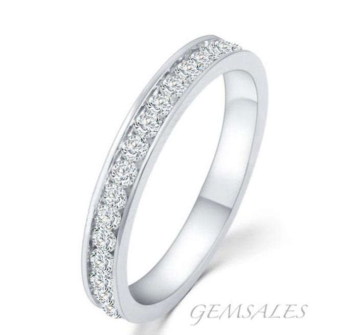 4mm BAND CHANNEL SET CZ INLAY  FULL ROUND *WHITE GOLD PLATED*      SIZE  7.5   - P  - 55.5mm