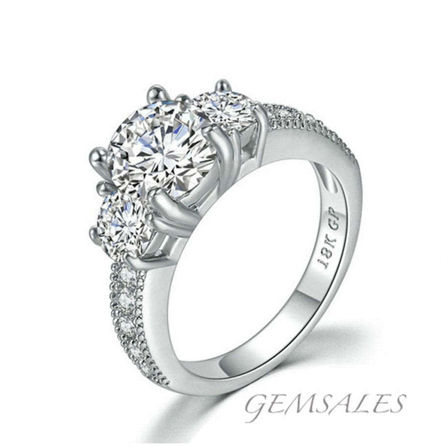 BRILLIANT CUT 3.46ct Cr Diamond CZ Ring Trilogy *SENSATIONAL*18KGP*    SIZE   6  -  M   -  52mm