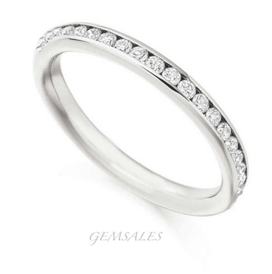 4mm BAND CHANNEL SET CZ INLAY FULL ROUND  *WHITE GOLD PLATED*      SIZE   5.5   - L  - 50.5mm