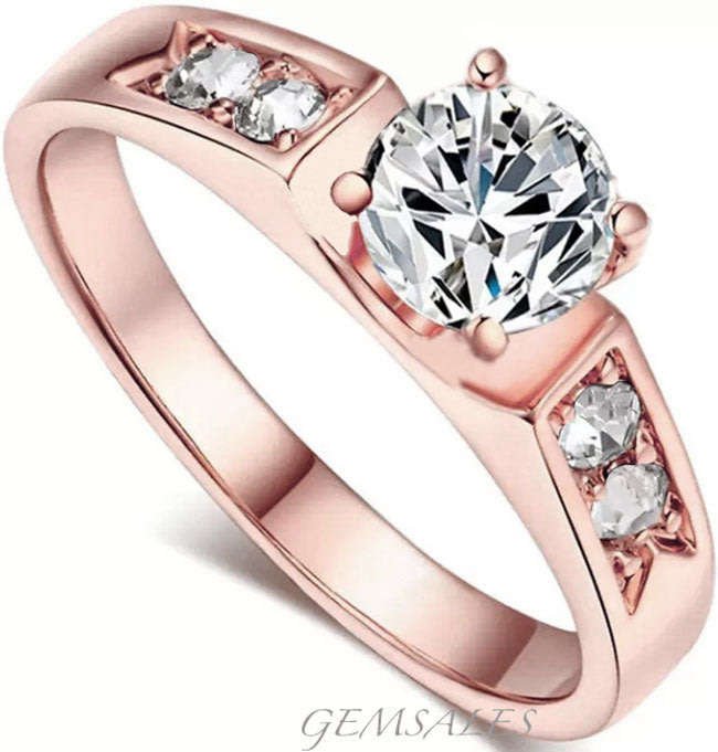 0.84ct AUSTRIAN CRYSTAL WITH INLAY *ROSE GOLD PLATED*   *18KGP*   SIZE   7 - O  - 54.5mm