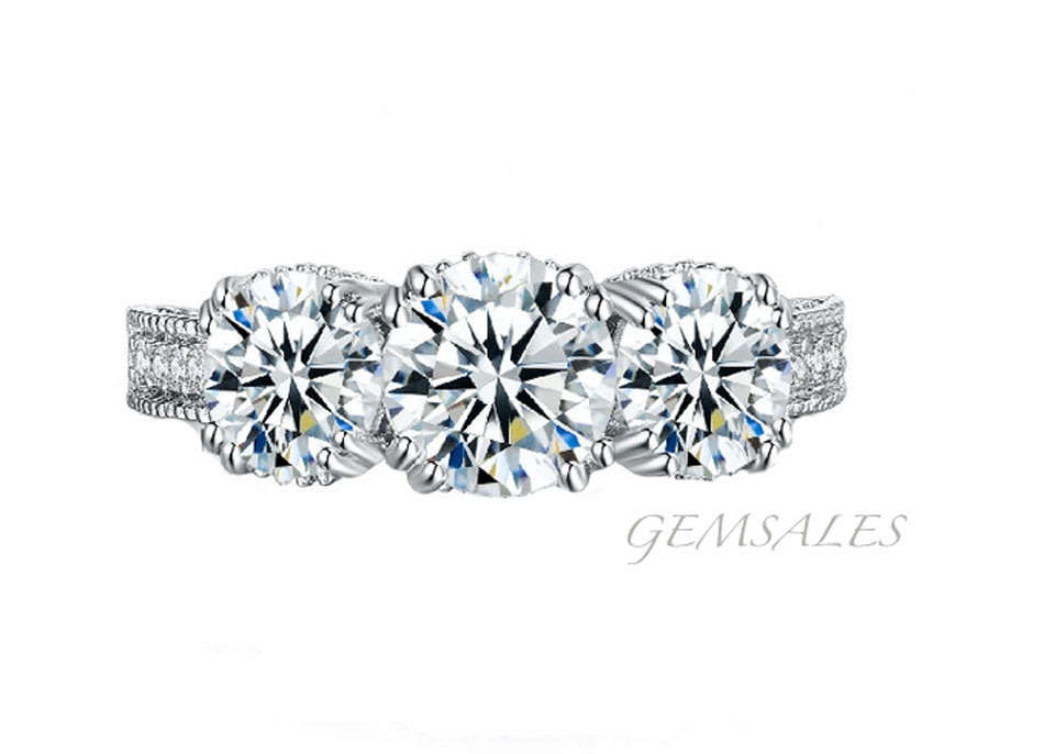 BRILLIANT CUT 3.46ct Cr Diamond CZ Ring Trilogy *SENSATIONAL*18KGP*   SIZE   9  -  R 1/2   -  59.5mm