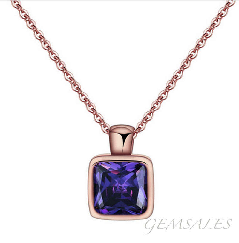 5.62ct  AMETHYST CZ PENDANT NOBLE DESIGN #ROSE GOLD PLATED#