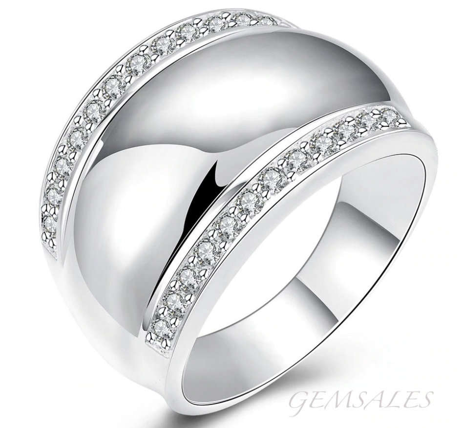 #NEW ARRIVAL# SILVER DOME RING WITH MICRO PAVE INLAY#S925#   SIZE   10   -   T 1/2   -   62mm