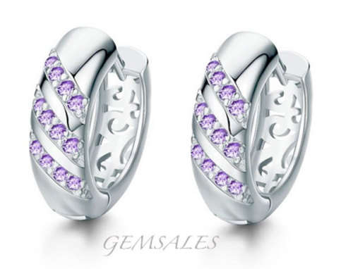 ELEGANT CUFF  EARRINGS WITH MICRO INLAY  AMETHYST  CZ