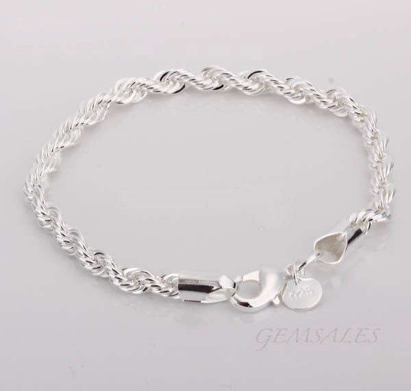 ELEGANT SILVER TWISTED ROPE DESIGN BRACELET - 20cm