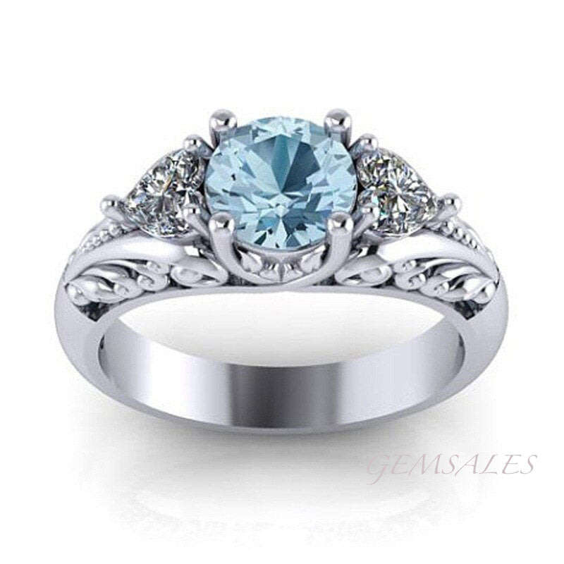 1.25ct BLUE TOPAZ  & SIM DIAMOND CZ  *S925*   SIZES AVAILABLE  -   7  /  8