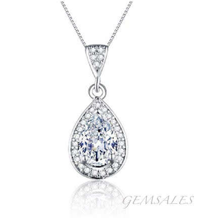 ELEGANT 1.50ct BRILLIANT CUT PEAR SHAPED CZ IN HALO SETTING NECKLACE *S925 *  ***GIFT IDEA***