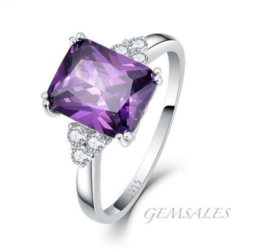 *ELEGANT STYLE*  EMERALD CUT AMETHYST CZ RING    SIZES AVAILABLE   6.5 /  7  / 7.5