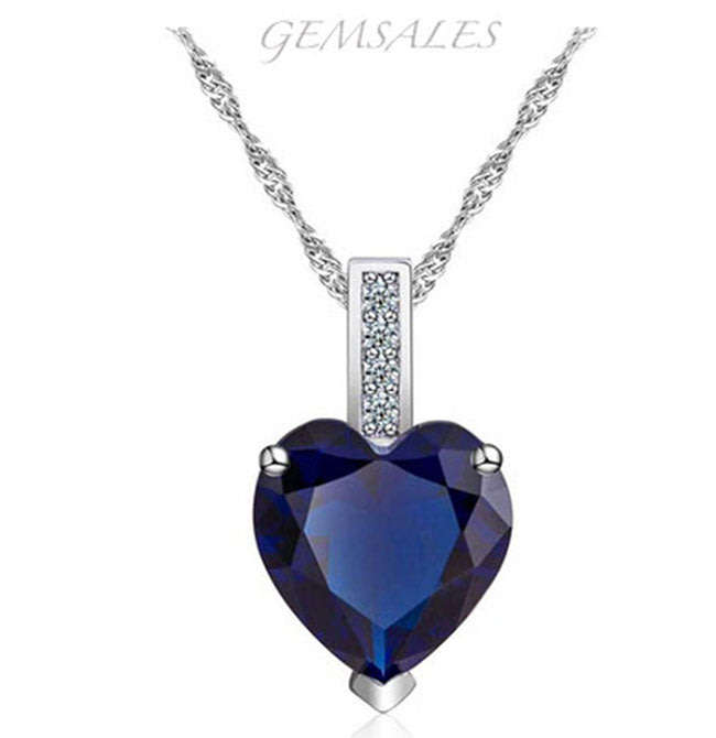 ELEGANT ROYAL BLUE CZ PENDANT NECKLACE  *CHAIN 45cm + EXTENSION 5cm*