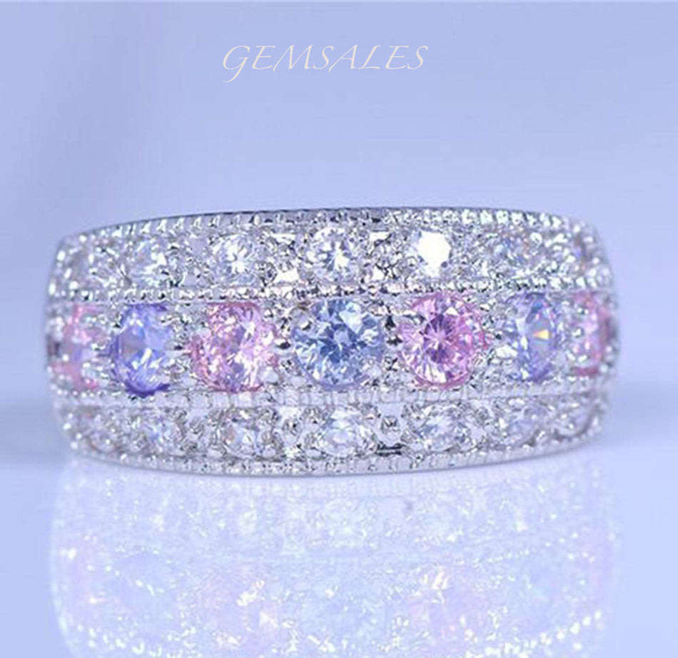 AMETHYST & PINK CZ RING WITH MICRO INLAY   -  SEE SIZES AVAILABLE  IN DESCRIPTION