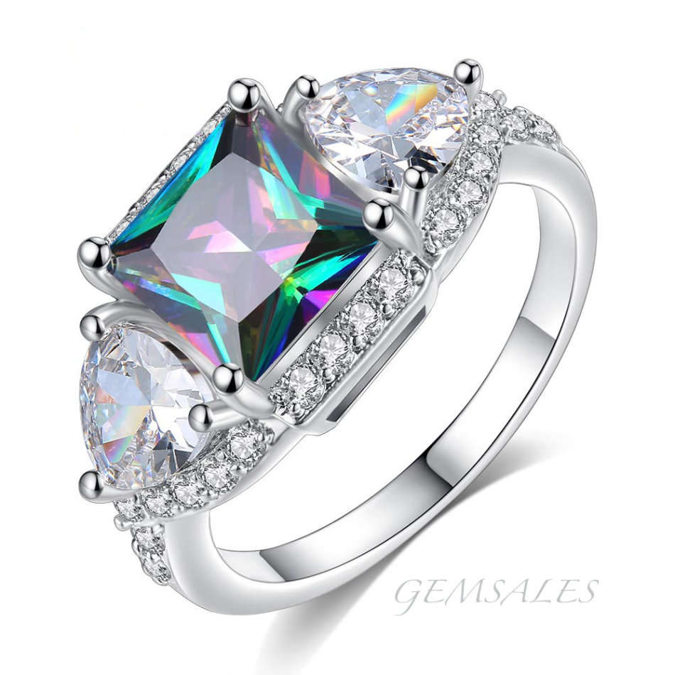 3ct. PRINCESS CUT MYSTIC TOPAZ CZ         SIZES AVAILABLE   6 / 6.75 / 7.5