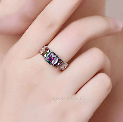 1.75ct. EMERALD CUT *TRILOGY* MYSTIC TOPAZ CZ         SIZES AVAILABLE    6   /   7  /   8