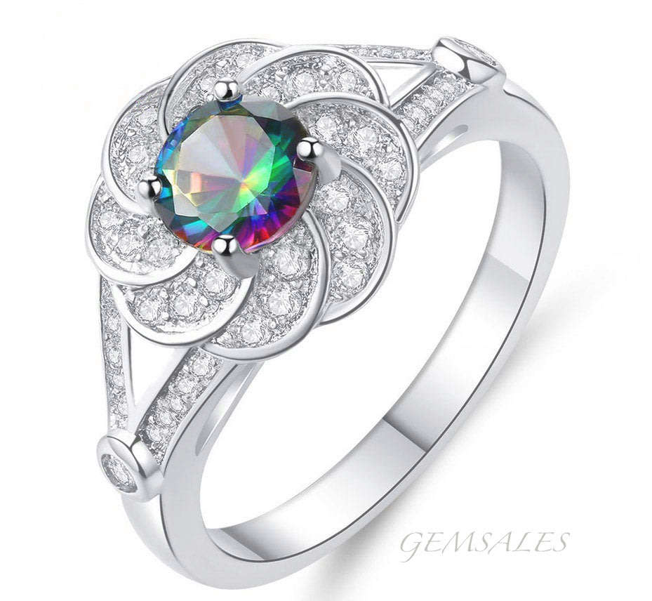 0.84ct.  MYSTIC TOPAZ CZ *FLOWER SETTING* ELEGANT STYLE RING      SIZE   6   -   M  -  52mm
