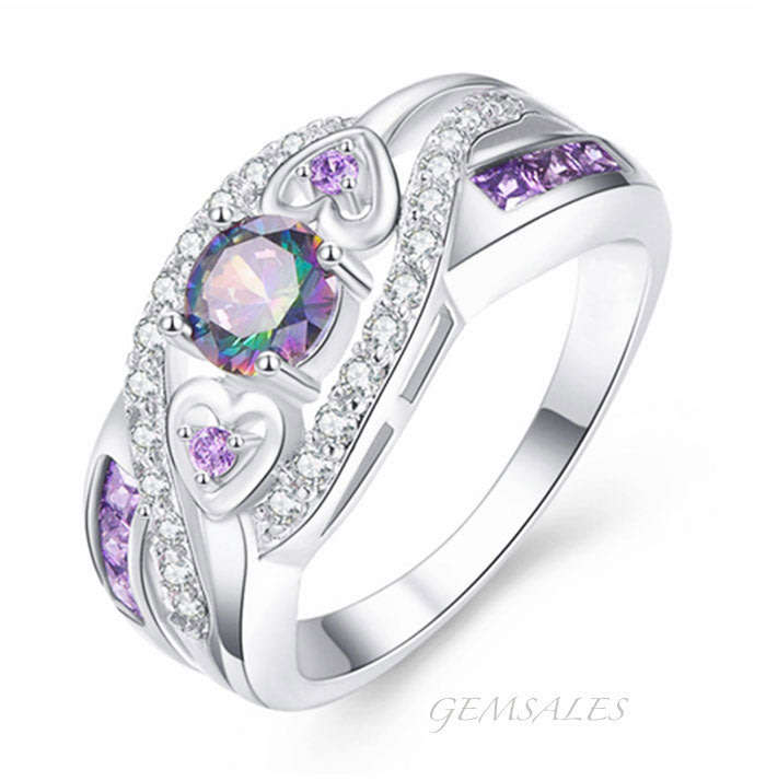 EXQUISITE  MYSTIC TOPAZ & AMETHYST CZ    SIZE   5.75