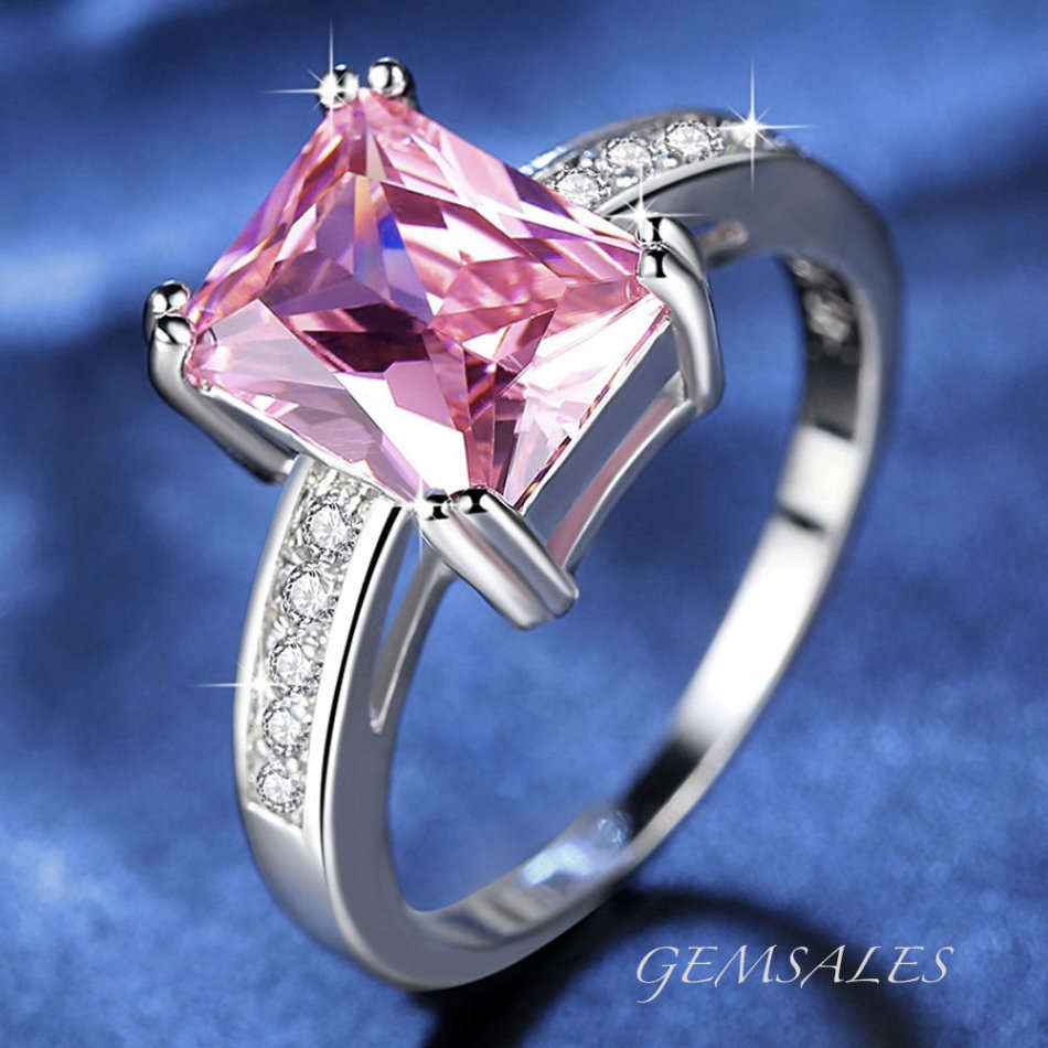 3ct PINK EMERALD CUT TOPAZ IN PAVE SETTING   SIZE    5.75 - L - 51.24mm