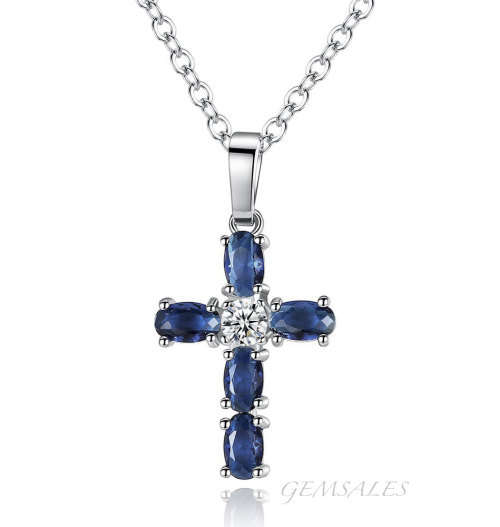ELEGANT ROYAL BLUE CZ PENDANT NECKLACE  *CHAIN 45cm + EXTENSION 5cm*