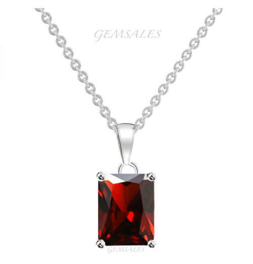 ELEGANT  *6ct  GARNET CZ PENDANT NECKLACE*     CHAIN 45cm
