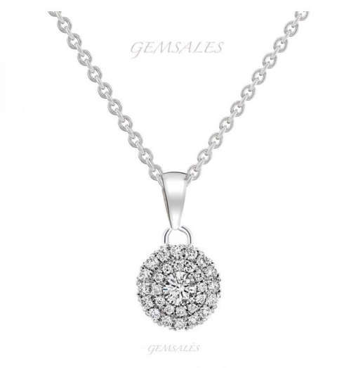 2ct  BRILLIANT CUT AAA CZ PENDANT NECKLACE DOUBLE HALO SETTING   *S925*   CHAIN 45cm