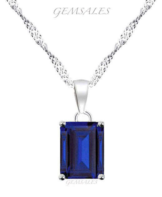ELEGANT  *6ct  ROYAL BLUE CZ PENDANT NECKLACE*     CHAIN 45cm