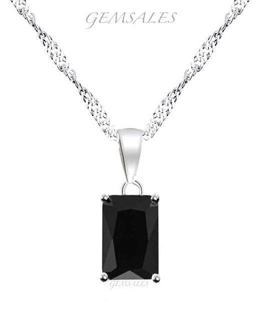 ELEGANT  *6ct  BLACK TOPAZ CZ PENDANT NECKLACE*     CHAIN 45cm