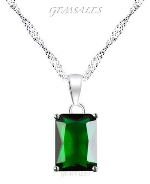 ELEGANT  *6ct  EMERALD GREEN CZ PENDANT NECKLACE*     CHAIN 45cm