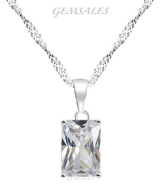 ELEGANT  *6ct TOPAZ CZ PENDANT NECKLACE*     CHAIN 45cm