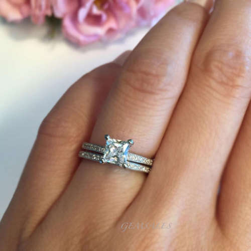 BRILLIANT CUT 2.9ct Cr Diamond CZ Ring & Wedding Band with Micro Inlay*S925*SIZE  7.75 - P1/2 - 56mm