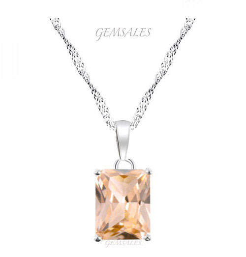 ELEGANT  *6ct  CHAMPAGNE TOPAZ CZ PENDANT NECKLACE*     CHAIN 45cm