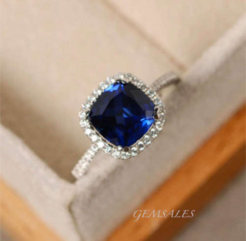 4ct ROYAL BLUE CZ IN  HALO SETTING  *S925*   SIZE  8  -  Q  -  57mm