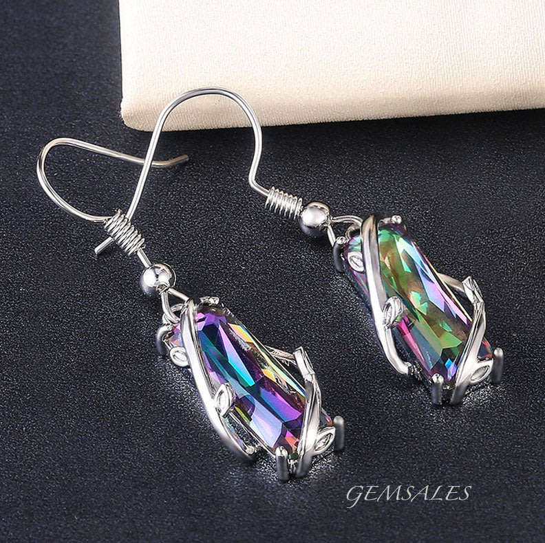 STUNNING RECTANGLE MYSTIC TOPAZ CZ EARRINGS