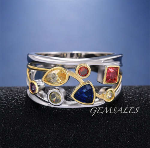 EXQUISITE MULTI-COLOR CZ IN BOHEMIAN SETTING  *S925*    SIZE   6.75   -   N 1/2   -  54mm