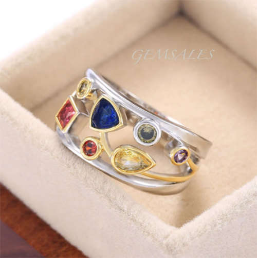 EXQUISITE MULTI-COLOR CZ IN BOHEMIAN SETTING  *S925*    SIZE   6.75   -   N 1/2   -  54mm