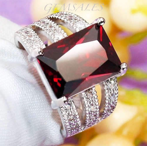 6ct  EMERALD CUT GARNET CZ IN PAVE SETTING     SIZES AVAILABLE     6  /  6.75   /  8