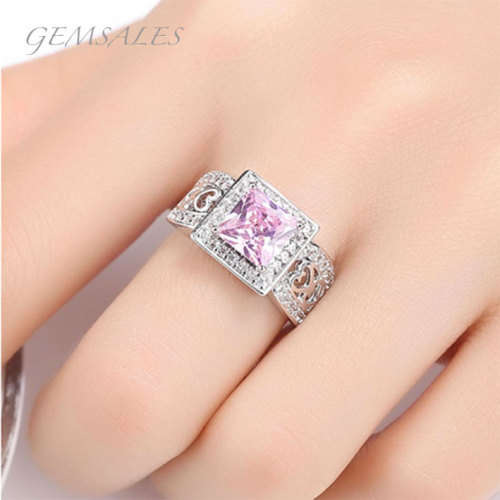 2.05ct PINK PRINCESS CUT TOPAZ IN PAVE SETTING    SIZE   6   -   M   -   52mm