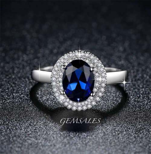 EXCUISITE 2.5ct ROYAL BLUE OVAL CZ IN DOUBLE HALO SETTING  *S925*   SIZES    7  -  7.75  -  8.75