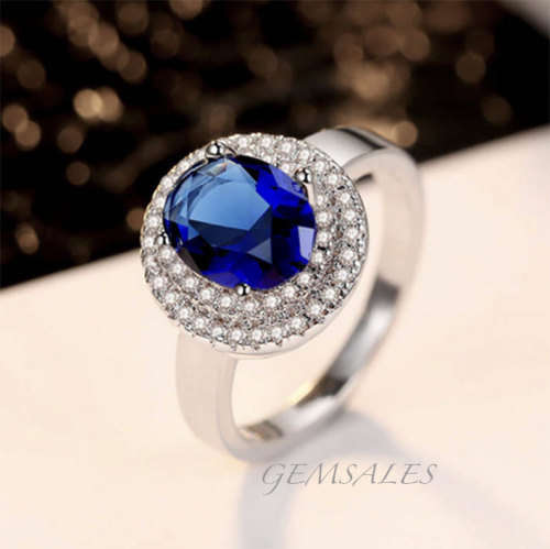 EXCUISITE 2.5ct ROYAL BLUE OVAL CZ IN DOUBLE HALO SETTING  *S925*   SIZES    7  -  7.75  -  8.75