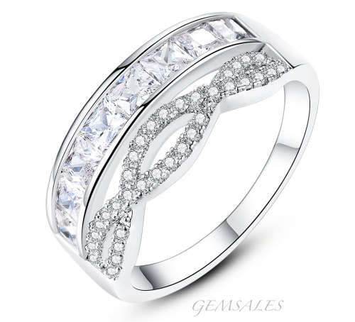 8 x 0.26ct PRINCESS CUT DOUBLE BAND CZ  *SENSATIONAL* SIZES    5.75  /  6.75  /  7.75    AVAILABLE