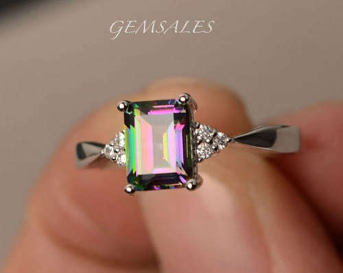 EXQUISITE MYSTIC TOPAZ CZ WITH INLAY  *S925*    SIZE   10  -  T 1/2  -  62mm