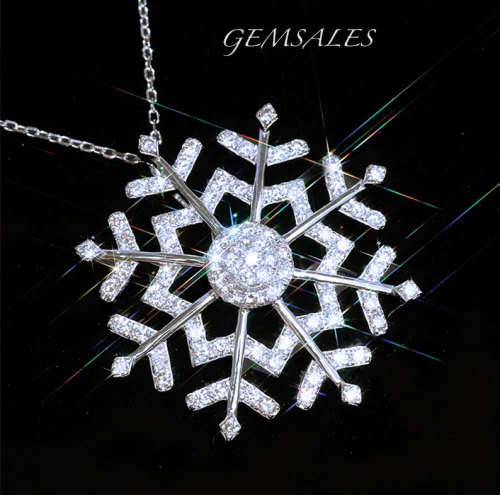 SPECTACULAR SNOWFLAKE PENDANT NECKLACE ENCRUSTED WITH ROUND  CZ *CHAIN 42cm + EXT 5cm  PENDANT 27mm*