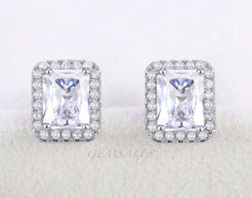 1.5ct BRILLIANT CUT EMERALD CZ IN HALO SETTING STUD EARRINGS